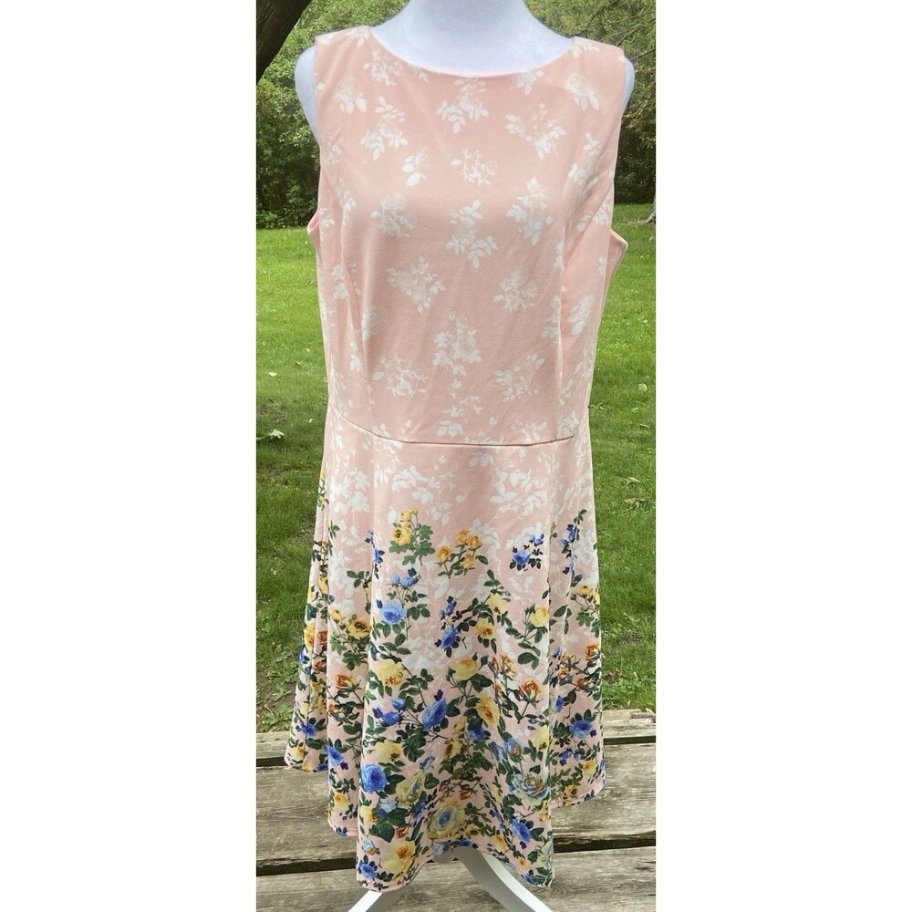 London Style Collection Dress Size 16 Pink Floral Sleeveless Cottagecore MIDI